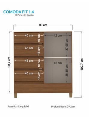 Imagen 2 del producto Cómoda Fit 1 Puerta 4 Cajones Jequitiba