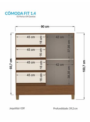 Imagen 2 del producto Cómoda Fit 1 Puerta 4 Cajones Jequitiba/Off White
