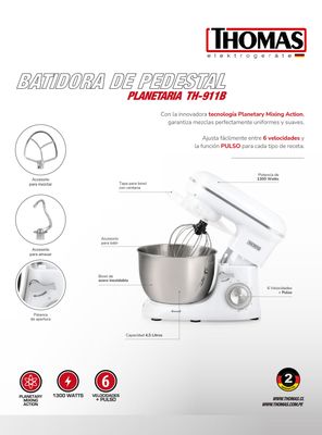 Imagen 2 del producto Batidora de Pedestal Planetaria TH-911B