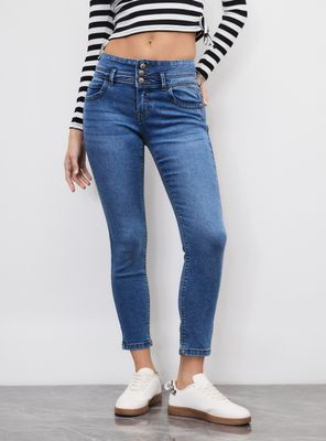 Jeans Pretina Alta con Cortes