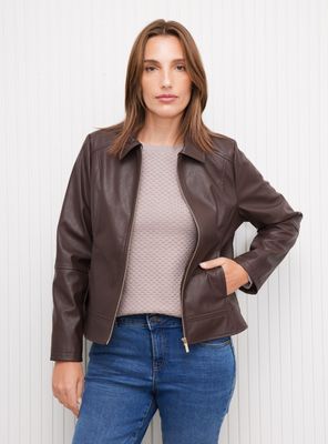 Chaqueta Efecto Cuero Cierre Frontal