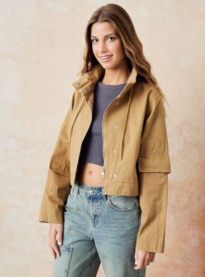 Chaqueta Lavada con Cuello Alto