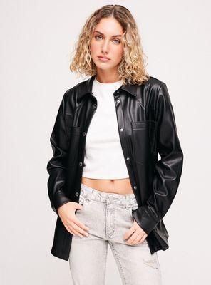 Chaqueta Sobrecamisa Efecto Piel Relaxed Fit