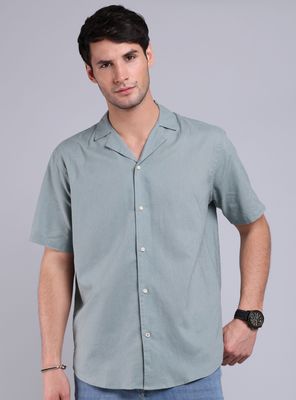 Camisa de Lino Color Cuello Solapa