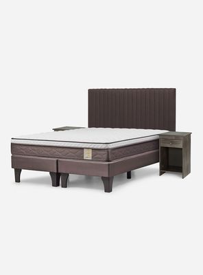 Cama Europea New Style 4 Plus Base Dividida 2 Plazas + Set Muebles Lucio Chocolate