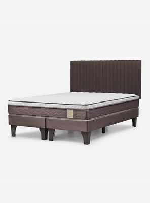 Cama Europea New Style 4 Plus Base Dividida 2 Plazas + Respaldo Lucio Chocolate