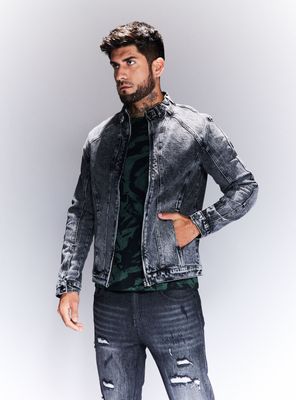 Chaqueta Biker Denim Lavado Gravillado