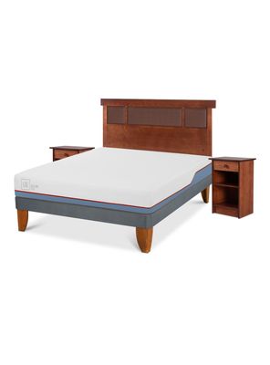Cama Europea Excellence Plus 2 Plazas Base Normal + Set Muebles New Dublín Caramel