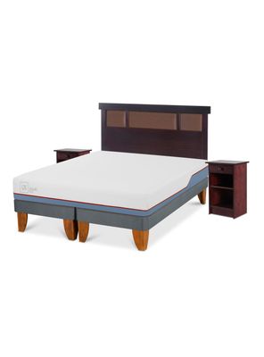 Cama Europea Excellence Plus 2 Plazas Base Dividida + Set Muebles New Dublín Chocolate