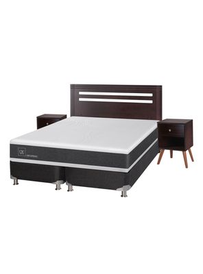 Box Spring New Ortopedic B5 Black 2 Plazas Base Dividida + Set Muebles New Munich