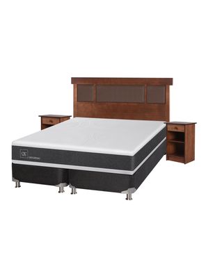 Box Spring New Ortopedic B5 Black 2 Plazas Base Dividida + Set Muebles New Dublín Caramel