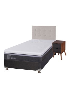 Imagen 1 del producto Box Spring Ortopedic Advance B5 BK 1.5 Plazas + Respaldo Tigris + Velador + Set Textil