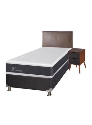 Box Spring New Ortopedic B5 BK 1.5 Plazas + Respaldo Baker + Velador