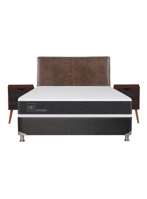 Imagen 2 del producto Box Spring New Ortopedic B5 Black 2 Plazas Base Normal + Set Muebles Baker