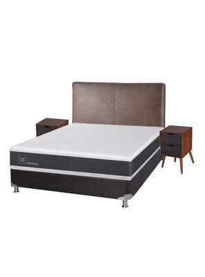 Box Spring New Ortopedic B5 Black 2 Plazas Base Normal + Set Muebles Baker