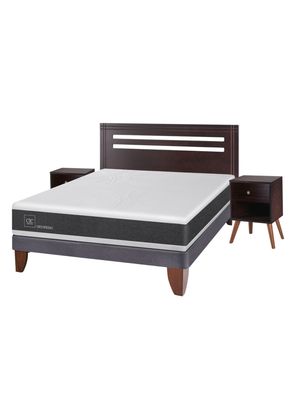 Cama Europea New Ortopedic 2 Plazas Base Normal + Set Muebles New Munich