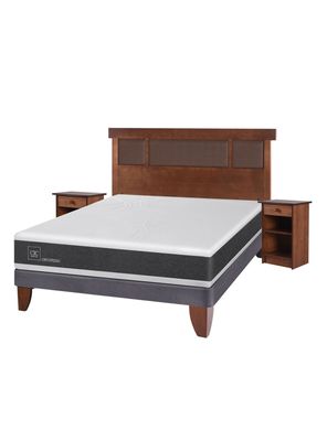 Cama Europea New Ortopedic 2 Plazas Base Normal + Set Muebles New Dublín Caramelo