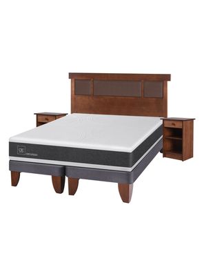 Cama Europea New Ortopedic 2 Plazas Base Dividida + Set Muebles New Dublín Caramelo