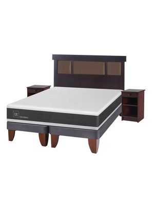 Cama Europea New Ortopedic 2 Plazas Base Dividida + Set Muebles New Dublín Chocolate