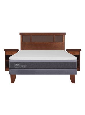 Cama Europea Ortopedic Advance 2 Plazas Base Normal + Set Muebles New Dublín Caramelo