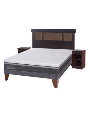 Cama Europea Ortopedic Advance 2 Plazas Base Normal + Set Muebles New Dublín Chocolate