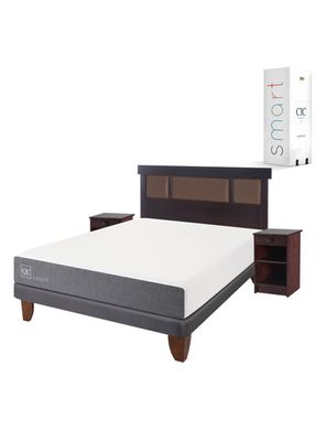 Cama Europea Smart 2 Plazas Base Normal + Set Muebles New Dublín Chocolate