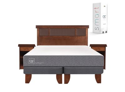 Cama Europea Smart 2 Plazas Base Dividida + Set Muebles New Dublín Caramelo