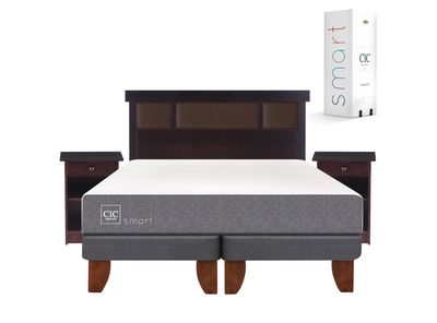 Cama Europea Smart 2 Plazas Base Dividida + Set Muebles New Dublín Chocolate