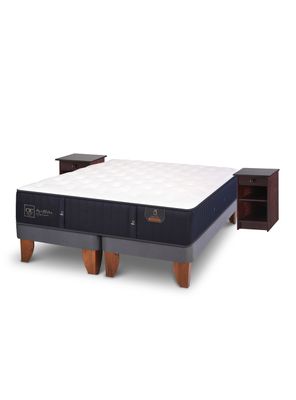 Cama Europea Premium 2 Plazas Base Dividida + Veladores New Dublin Chocolate