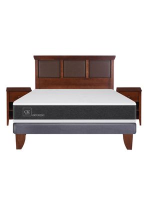 Cama Europea New Ortopedic 2 Plazas Base Normal + Set Muebles New Torino