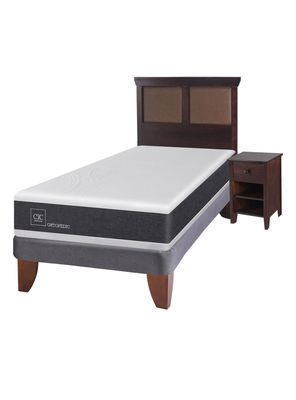 Cama Europea New Ortopedic 1.5 Plazas + Set Muebles New Torino Chocolate