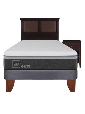 Cama Europea Ortopedic Advance 1.5 Plazas + Set Muebles New Torino Chocolate