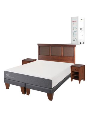 Cama Europea Smart 2 Plazas Base Dividida + Set Muebles New Torino Caramelo