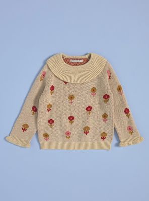 Sweater Intarsia de Flores, Cuello Payaso