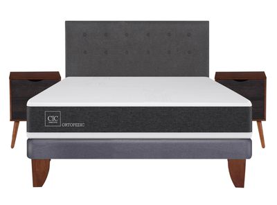 Cama Europea New Ortopedic 2 Plazas Base Normal + Set Muebles Eufrates