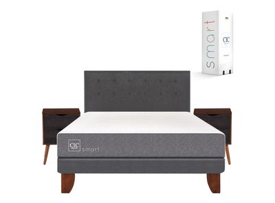 Cama Europea Smart 2 Plazas Base Normal + Set Muebles Eufrates