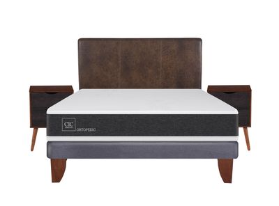 Cama Europea New Ortopedic 2 Plazas Base Normal + Set Muebles Baker