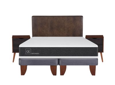 Cama Europea New Ortopedic 2 Plazas Base Dividida + Set Muebles Baker