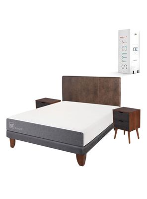 Cama Europea Smart 2 Plazas Base Normal + Set Muebles Baker
