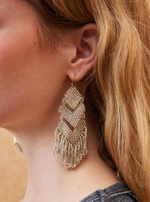 Imagen 2 del producto Aros Colgantes Flecos de Mostacilla