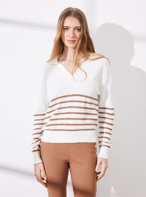 Sweater Rayado con Cuello Polo