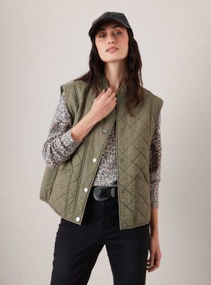Chaqueta Acolchada sin Mangas con Desgaste en Lavado