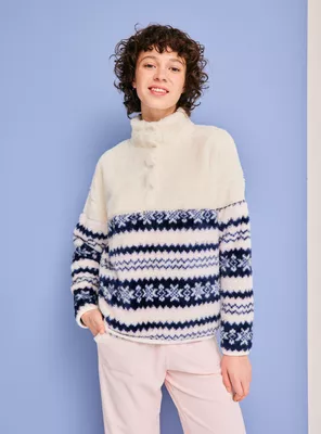 Pijama Polerón Polar Full Print Pantalón Polar Liso