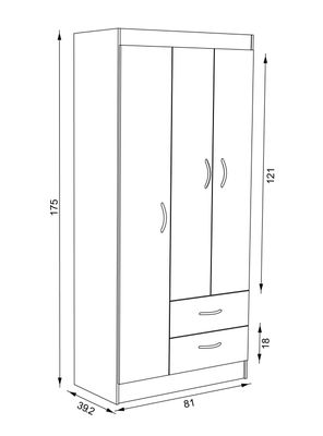 Imagen 2 del producto Clóset 3 Puertas 2 Cajones Nogal