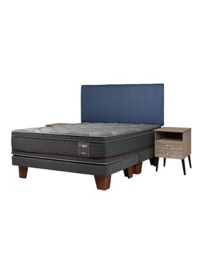 Cama Europea Everest Copper 2 Plazas Base Dividida + Respaldo + Velador Malaga Honey