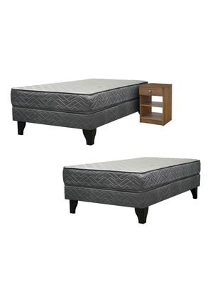 Pack 2 Camas Europeas Apolo Black 1 Plaza + Velador Granada Nude