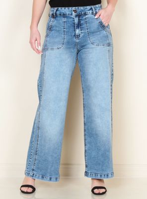 Jeans Flare Cargo Tiro Alto Pretina 1 Botón