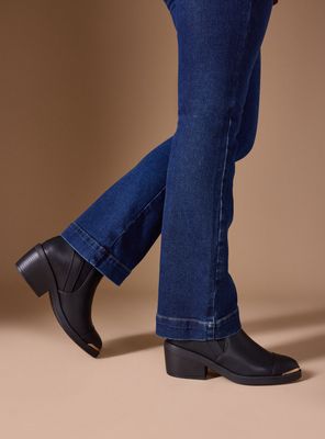 Botín Taco Bloque Efecto Cuero Mujer