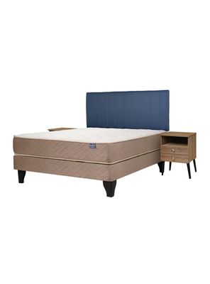 Cama Europea Bamboo 2 Plazas x190 cm + Respaldo Merci + Velador Malaga Nude