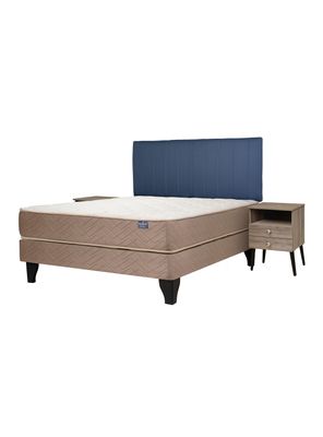 Cama Europea Bamboo 2 Plazas x190 cm + Respaldo Merci + Velador Malaga Honey